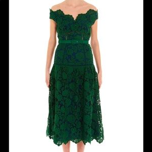 Self Portrait Green Flower Lace Off the Shoulder Dress. Brand new with tags